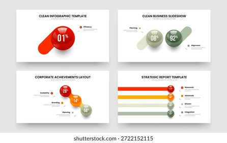 Farbige Prognose Ein Zwei Drei Vier-Schritt-Graphen-Folienvorlage Vektorgrafik-Illustration Paket. Market Briefing 1 2 3 4 Option Infografik Präsentation Design-Set.