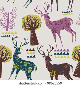 Colorful Forest With Deers Deco Tile