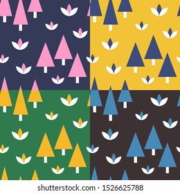 Colorful forest pattern set. Seamless vector background.