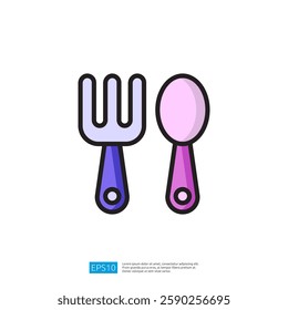 Colorful Fork And Spoon Icon With Gradient Design On White Backgrounds and Colors. Utensils For Cooking and Eating Meals. Illustrations For Restaurants or Home Use. Minimalist