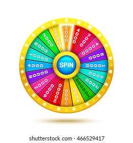 Colorful fortune wheel. 3d Realistic wheel of fortune illustration. Isolated ob white background. Eps10 vector.