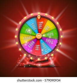 Colorful fortune wheel. Isolated on red background. Vector illustration