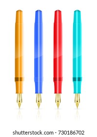 Colorful Fountain Pens isolated on white. Vector illustration