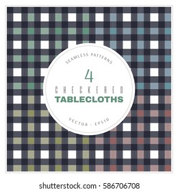 Colorful four checkered tablecloths. Seamless patterns.