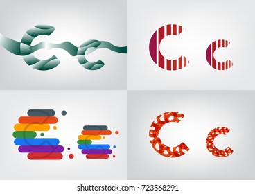Colorful four difference alphabet C decorations, Decorative English alphabet, Decorative capital and small letter illustration, Lowercase and uppercase letter for card or poster,Vector illustration