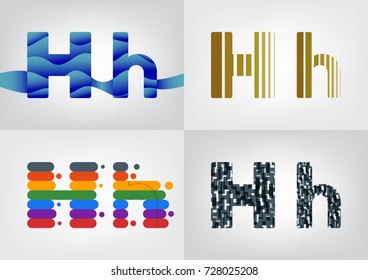 Colorful four difference alphabet H decorations, Decorative capital and small letter illustration, Lowercase and uppercase letter for card or poster,Vector illustration