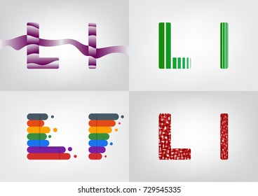 Colorful four difference alphabet L decorations, Decorative capital and small letter illustration, Lowercase and uppercase letter for card or poster,Vector illustration