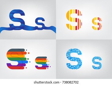 Colorful four difference alphabet S decorations, Decorative capital and small letter illustration, Lowercase and uppercase letter for card or poster,Vector illustration