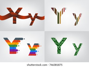 Colorful four difference alphabet Y decorations, Decorative capital and small letter illustration, Lowercase and uppercase letter for card or poster,Vector illustration