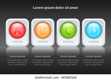 Colorful Four topics 3d circle on white square and reflection glossy for presentation cover poster vector design infographic illustration concept