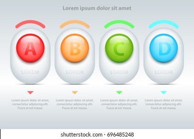 Colorful Four topics 3d marble circle on white square for presentation cover poster vector design infographic illustration concept