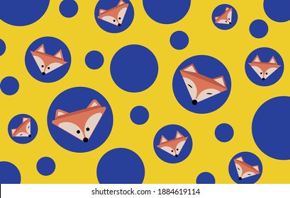 Colorful fox head pattern Blue, Orange and white line woodland forest tee illustration art vector