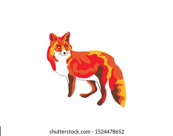 Colorful Fox illustration.Vector snout or muzzle of angry red fox animal hunter, wild canine profile.Bright color abstract spots, pop art painting. 