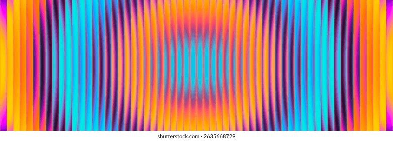 Colorful fractal glass with summer gradient waves in vibrant orange cyan pink tones radiating light and warmth. Glowing pulsating futuristic pattern reflecting the warmth of summer and energy of music