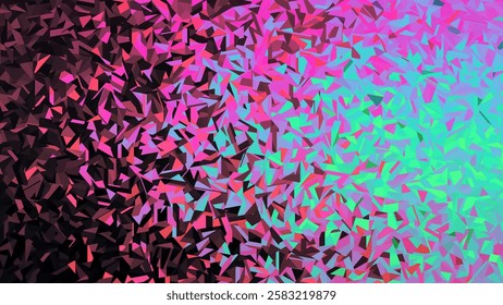 Colorful fractured geometric dynamic pattern mosaic filled with vibrant triangular shapes and polygons. Colorful futuristic digital artwork with sharp angular fragments or shards. Vector background