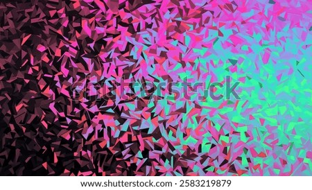 Colorful fractured geometric dynamic pattern mosaic filled with vibrant triangular shapes and polygons. Colorful futuristic digital artwork with sharp angular fragments or shards. Vector background