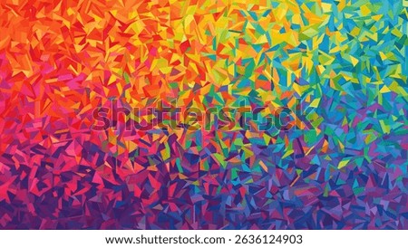 Colorful fractured geometric dynamic pattern mosaic filled with vibrant triangular shapes and polygons. Colorful futuristic digital artwork with sharp angular fragments or shards. Vector background