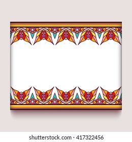 Colorful frame with border ornament of autumn leaves, decorative element for greeting card or packaging design, vector illustration