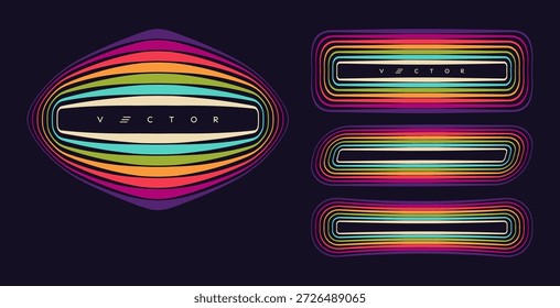 El marco colorido consta de múltiples líneas multicolores. Efecto de resplandor. Tiras de neón y led. Ilustración vectorial para folleto, cartel, cubierta, tarjeta, volante, Anuncio, publicidad o presentación.