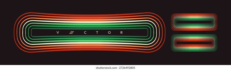 El marco colorido consta de múltiples líneas multicolores. Efecto de resplandor. Tiras de neón y led. Ilustración vectorial para folleto, cartel, cubierta, tarjeta, volante, Anuncio, publicidad o presentación.