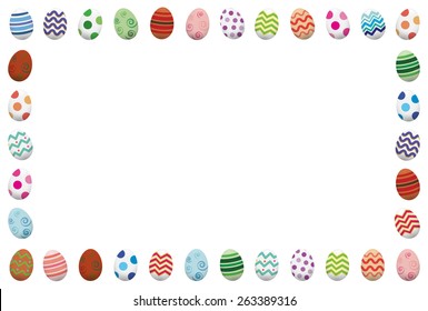 A colorful frame with easter eggs decorated in various patterns, vector image 