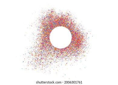 Colorful Frame Explosion Of Confetti. Grainy Abstract Multicolored Texture Isolated On White Background. Space For Text. Vector Illustration, Eps 10.