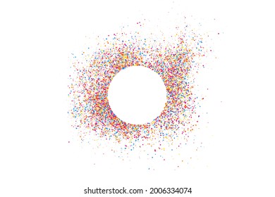 Colorful Frame Explosion Of Confetti. Grainy Abstract Multicolored Texture Isolated On White Background. Space For Text. Vector Illustration, Eps 10.