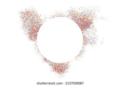 Colorful Frame Explosion Of Confetti. Grainy Abstract Multicolored Texture Isolated On White Background. Space For Text. Vector Illustration, Eps 10.