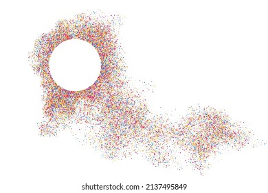 Colorful Frame Explosion Of Confetti. Grainy Abstract Multicolored Texture Isolated On White Background. Space For Text. Vector Illustration, Eps 10.