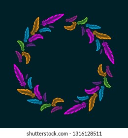 colorful frame of feathers Vector bright element.