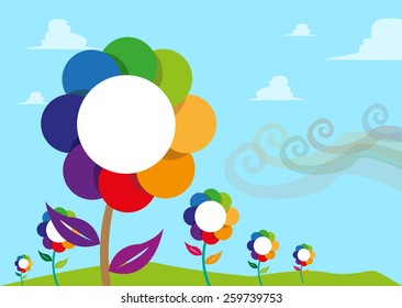 Colorful Frame Flowers Bloom. Springtime or Summer Horizontal Poster Concept that can be used for store displays, event banners, sale brochures and more. Editable EPS Vector.