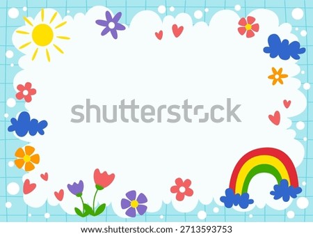 a colorful frame with flowers and clouds