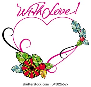 Colorful frame with flowers and hand drawn text