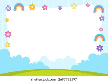 Un marco colorido con flores y un arco iris