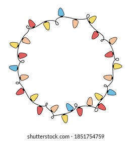 Colorful frame with light bulb. Christmas lights decorative garland. Xmas bulbs. Vector illustartion. banner concept, white background.  Banner concept, white background.
