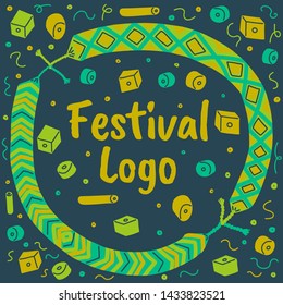 Colorful frame for logo with friendship bracelets and various glass beads. Friends concept. Square poster or card. Use as design element for invitation, festival or event promotion.