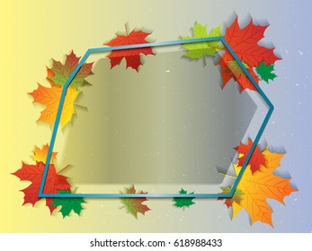 Colorful frame with maple leaf in vintage style. Vector frame or border. Abstract paper texture background with space to your text
