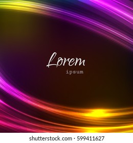 Colorful frame with neon light effect, multicolored lines with golden glow, abstract shining vector background