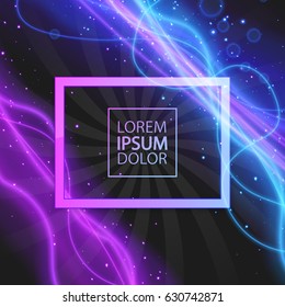 Colorful frame on black background with neon lines decoration. space for your text. Vector illustration