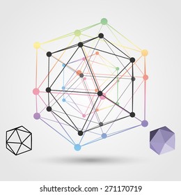 Colorful frame of the polygon on a light background. Abstract concept on the subject of science. Vector illustration.