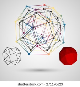 Colorful frame of the polygon with points at the vertices on a light background. Abstract geometric concept on the subject of science. Composition for your design. Vector illustration.