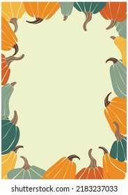 Colorful frame with pumpkins in modern style. Abstract background of autumn nature. Artistic natural banner design.