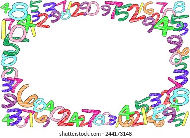 A colorful frame with random hand-drawn numbers, vector image 