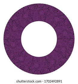 Colorful frame. Round pattern in form of mandala. Purple decorative border with animal ornament. Leopard skin. Copy space. Fashion board. Template design for card, poster, banner. Vector illustration.