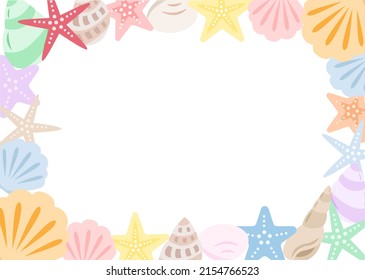 Colorful frame of seashells and starfish