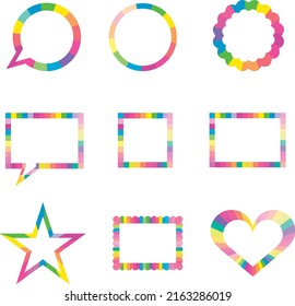 Colorful frame set. Decorative rainbow color border frames collection. Isolated icon include speech bubble; circle; rectangle; square; star; heart. Vector; illustration; EPS10