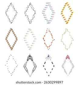 Colorful frame set. Decorative shape outline. Rhombus border collection. Vector geometric frames.