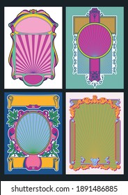 Colorful Frame Set, Psychedelic Colors, Decorative Retro Shapes 
