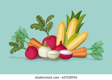 colorful frame with set of realistic vegetables vector illustration