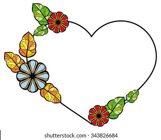 Colorful frame in shape of heart  with decorative flowers